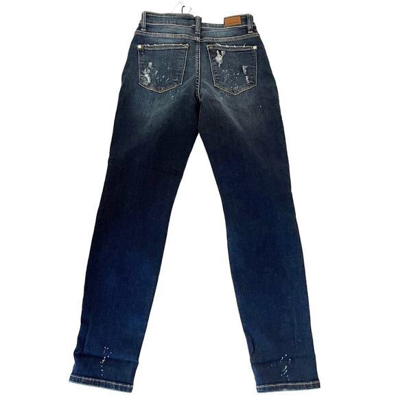 Judy Blue 1/25 Blue Bleach Splash Distressed Boyfriend Low‎ Rise Boho Y2K Emo - Picture 2 of 7